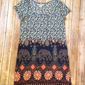 Lucky Brand Dress Elephant Blue Orange Small